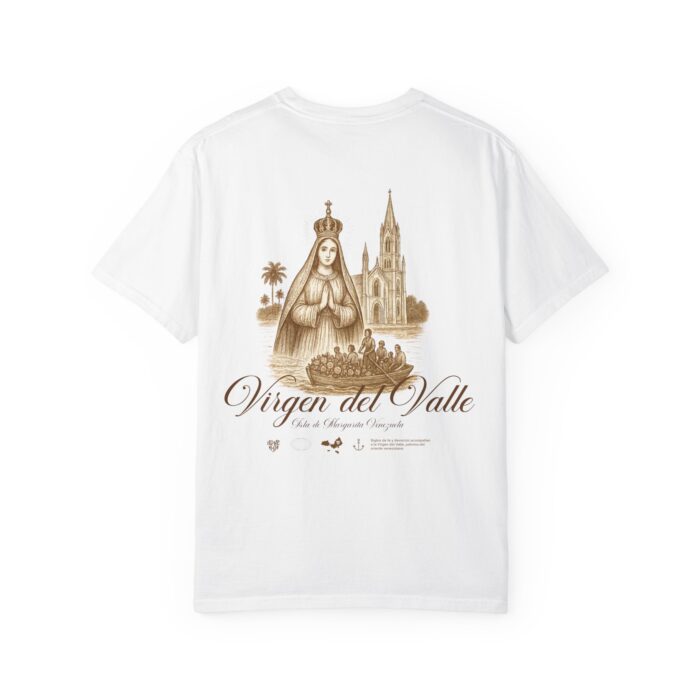 Garment-Dyed Unisex T-shirt with Virgen del Valle Design, Vintage Style Tee, Festival Apparel, Tourist Souvenir, Spiritual Shirt
